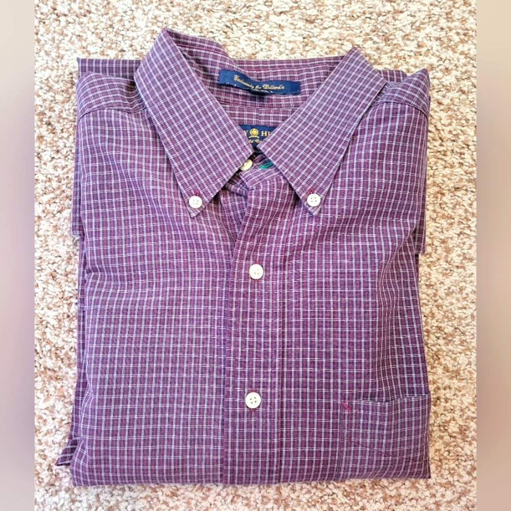 Tommy Hilfiger Men's Cotton Button Down Long Sleeve Shirt Size 16-34 Garnet